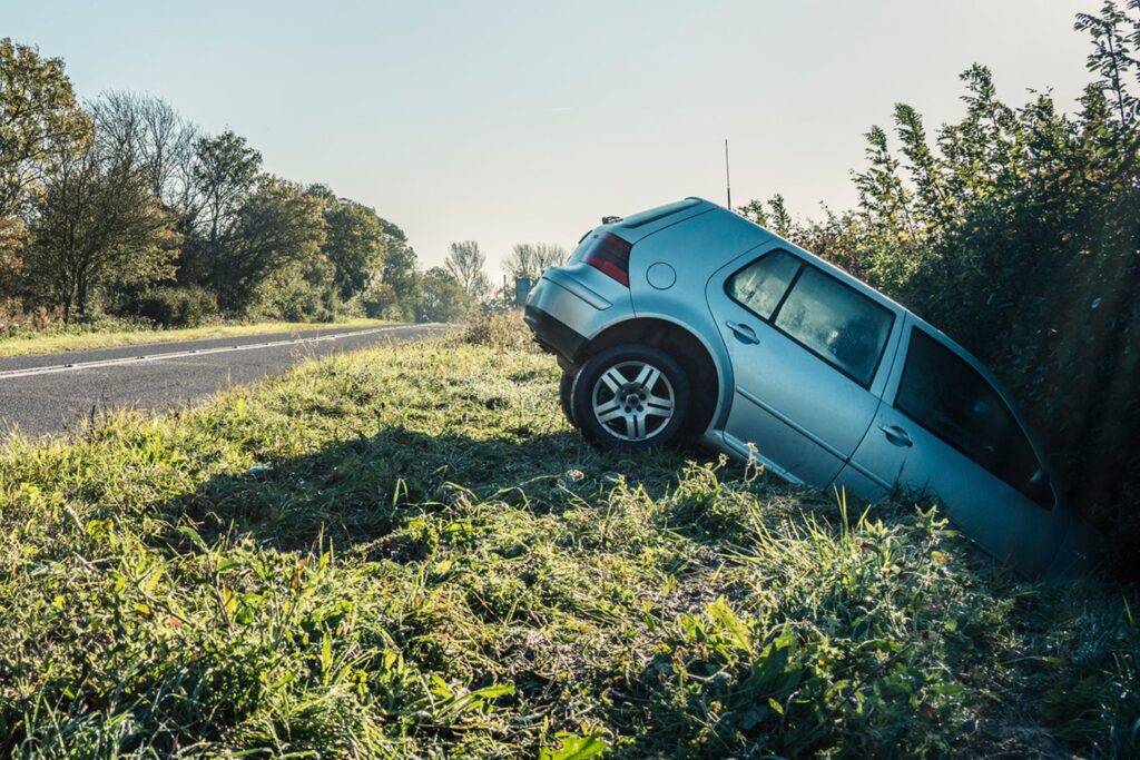 Car crash hedge ditch