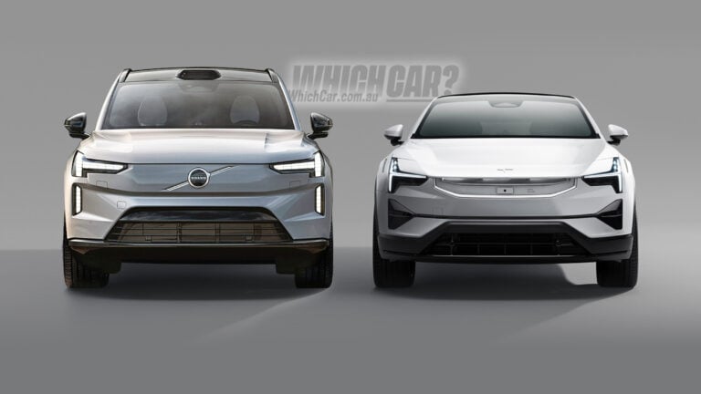 Volvo EX90 and Polestar 3 side-by-side size comparison (based off wheel track)