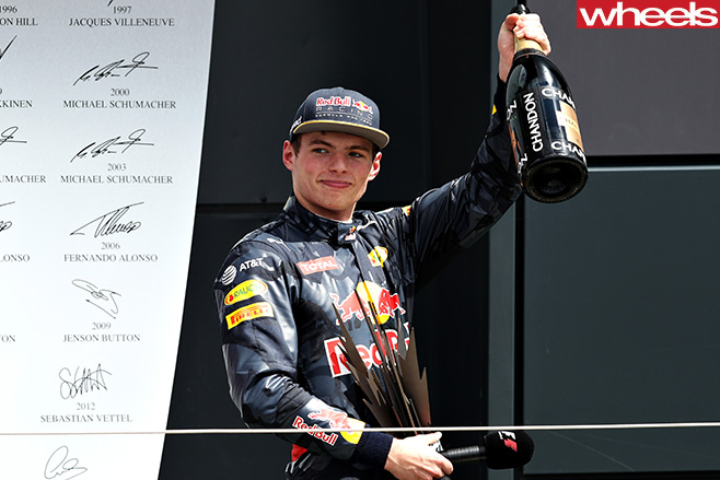 Max -Verstappen -celebrating -wine