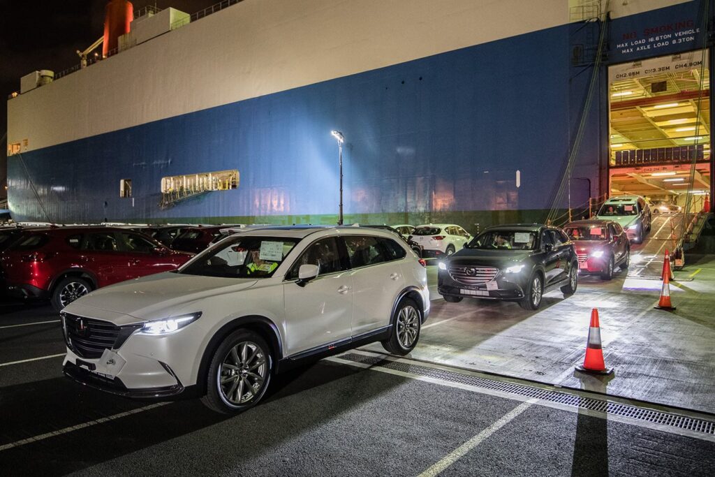 Mazda CX-9 driving off boat