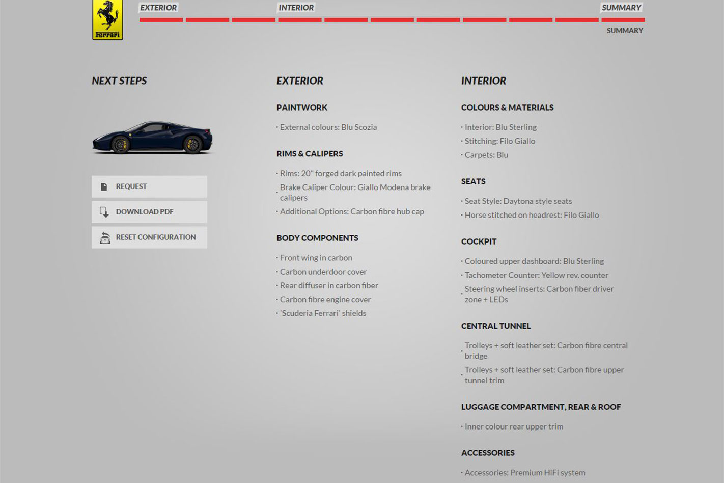 Build your own Ferrari 488 spec list