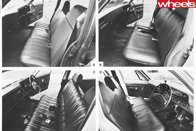1973-Holden -vs -Lleyland -vs -Ford -vs -Valiant -interiors -doors -open