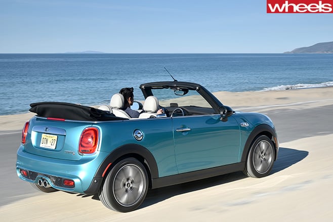 Mini -Cooper -S-Convertible -Caribbean -Aqua -rear -side