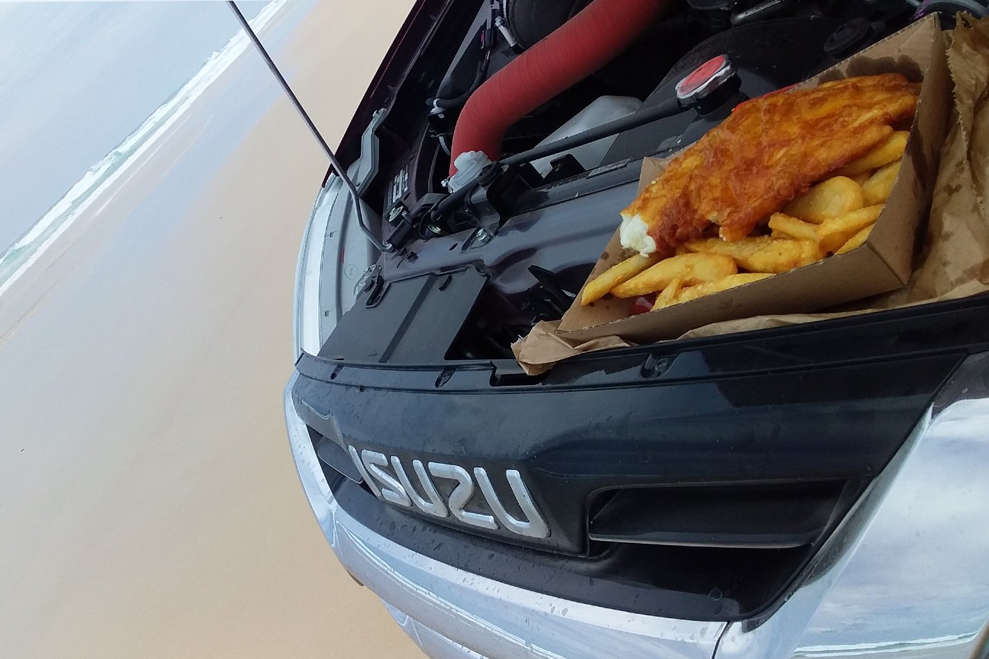 cooking on a car engine