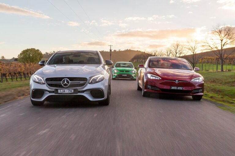 Mercedes-AMG E63 S v Tesla Model S P100D v HSV GTSR