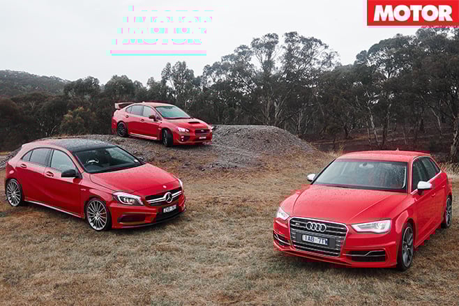 Subaru WRX STI vs Audi S3 vs Mercedes-Benz A45 AMG still