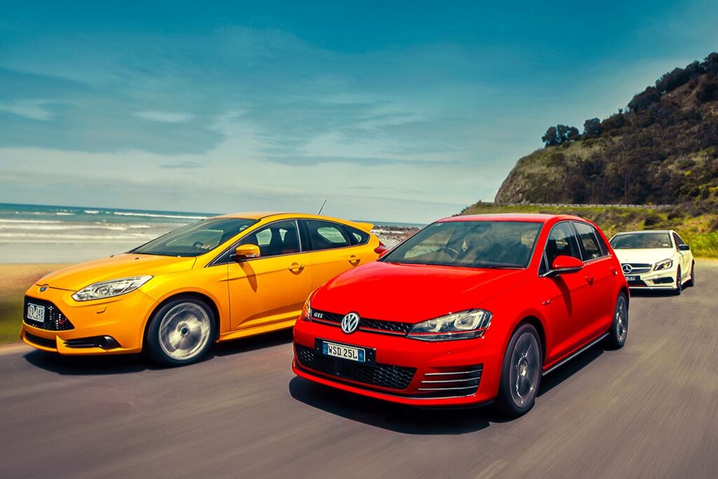 Ford Focus ST vs Mercedes Benz A250 Sport vs Volkswagen Golf GTI