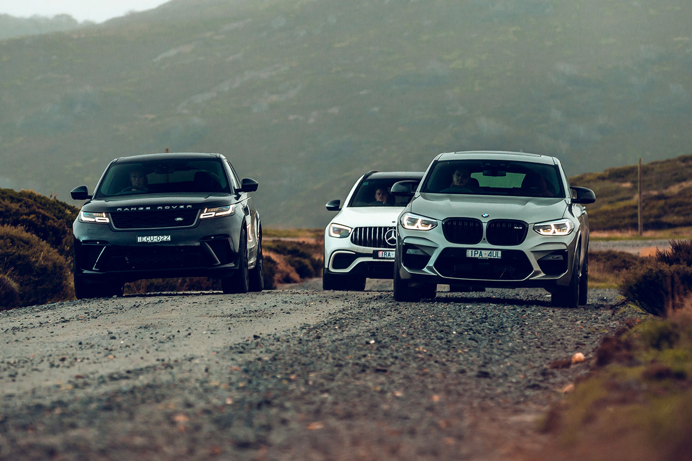 Range Rover Velar SVA (left), BMW X4 M Competition, Mercedes-AMG’s GLC 63 S