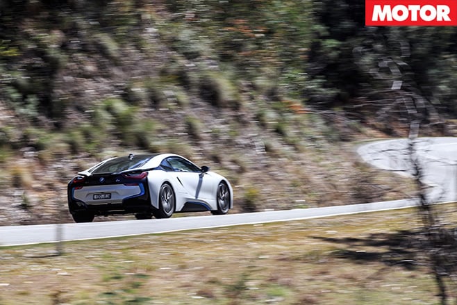 BMW i8 driving rear
