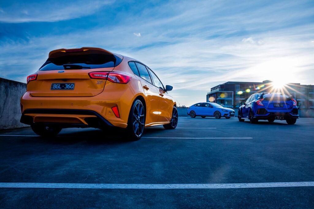 ford focus st vs honda civic type r vs hyundai i30 n fastback comparison