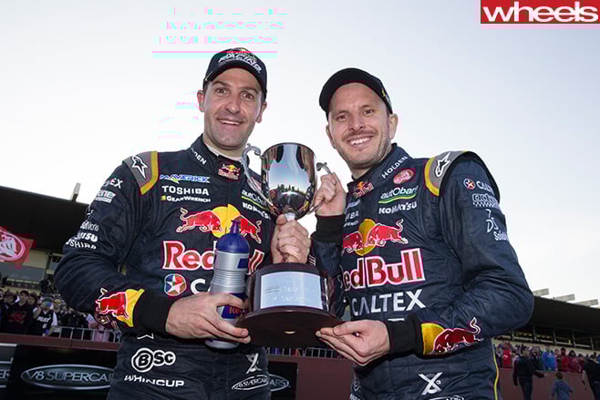 Dumbrell -Whincup -celebrate -win -V8-Supercars