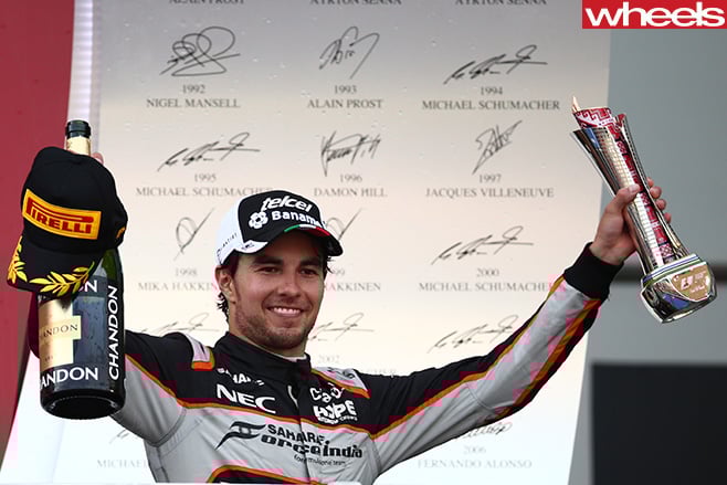 Sergio -Perez -Force -India -celebrating