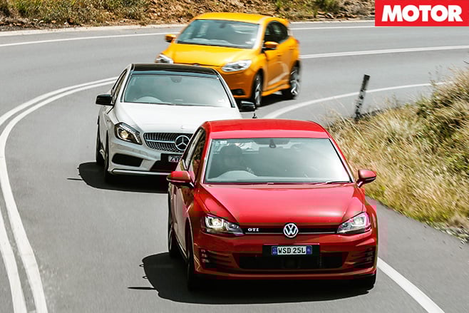 Focus st v golf gti v merc a250 sport front