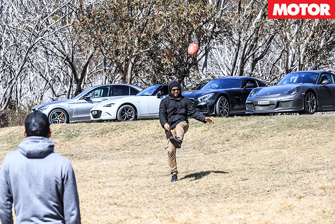 Kicking a footy