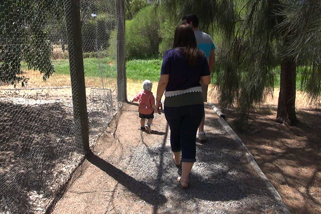 Family walking along path