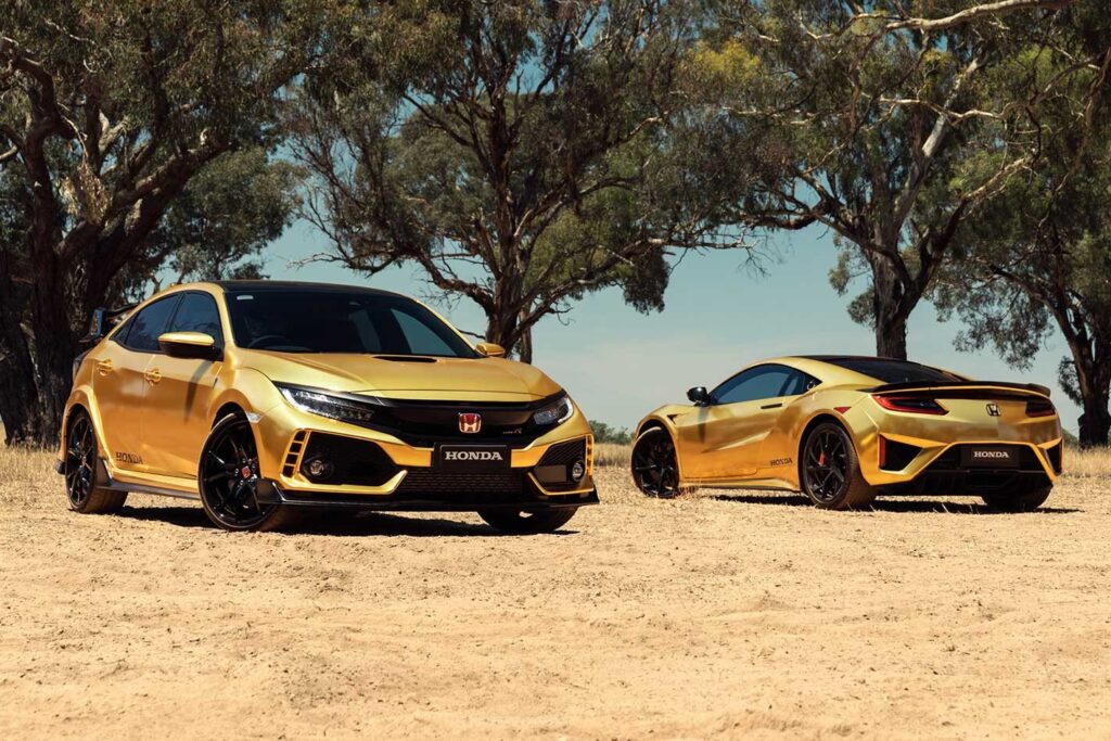 Honda Civic Type R and NSX gold 50th anniversary Oz