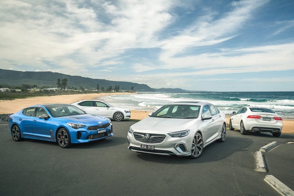 Holden Commodore VXR v Kia Stinger GT v Jaguar XE 25t v Skoda Superb 206 TSI comparison review