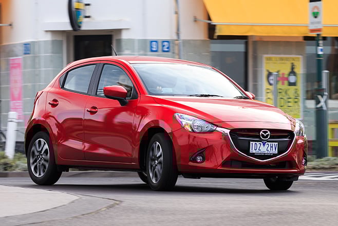 Mazda 2 driving around corner