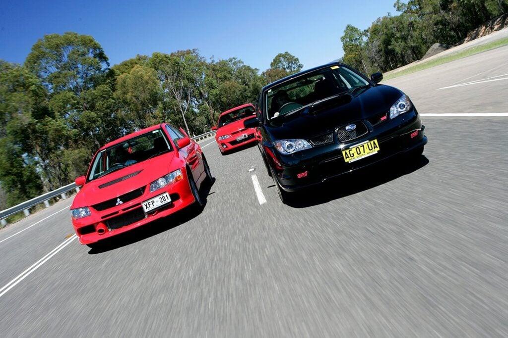 Subaru WRX STi vs Mitsubishi Evo IX vs HSV Clubsport