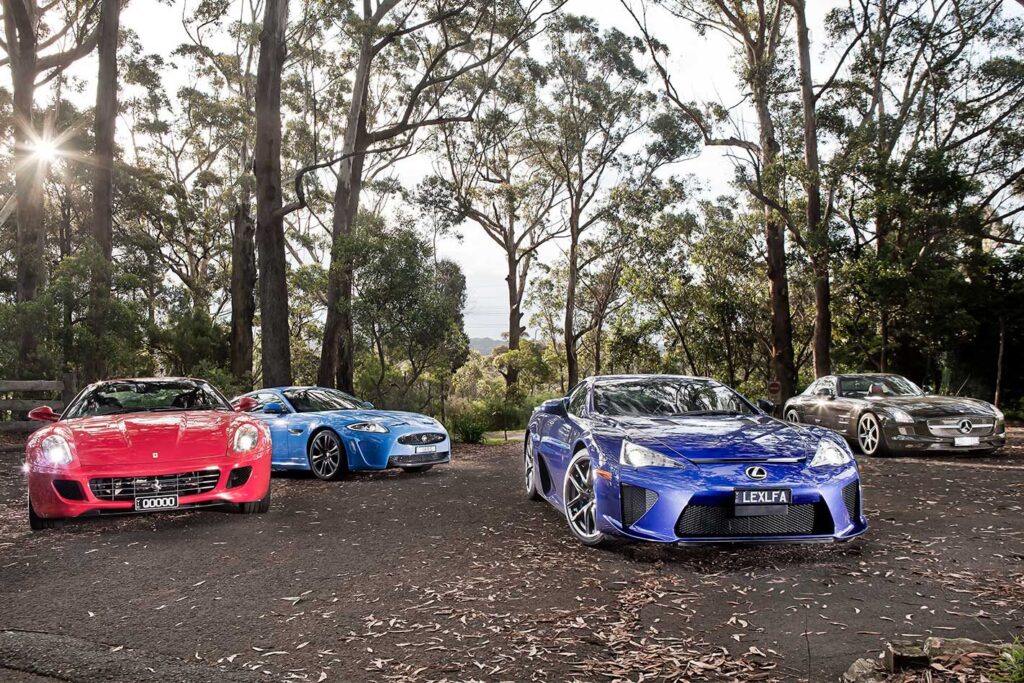 2011 Ferrari 599 v Lexus LFA v Mercedes-Benz SLS AMG v Jaguar XKR-S comparison