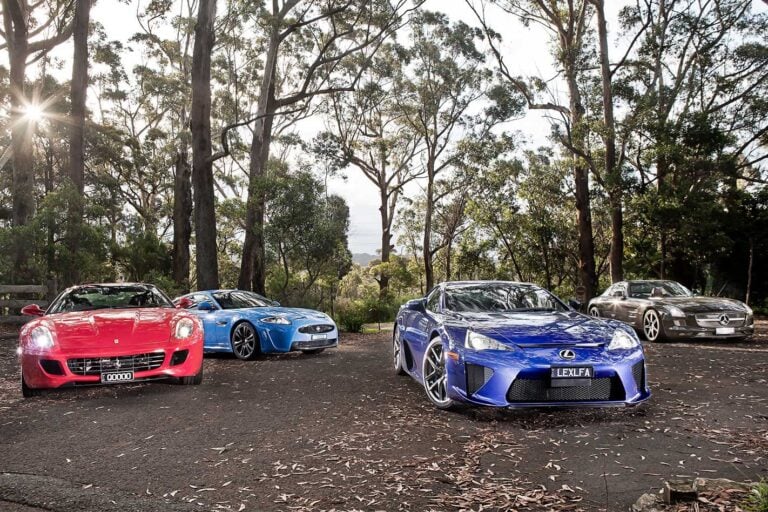 2011 Ferrari 599 v Lexus LFA v Mercedes-Benz SLS AMG v Jaguar XKR-S comparison