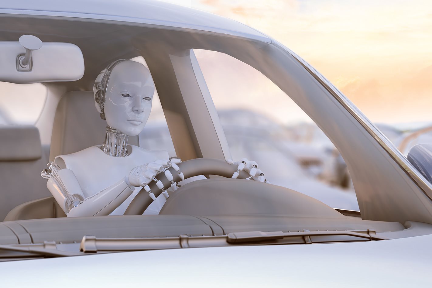 Robot driving a car