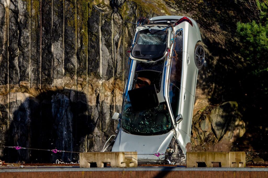 Volvo crash testing cars from a crane
