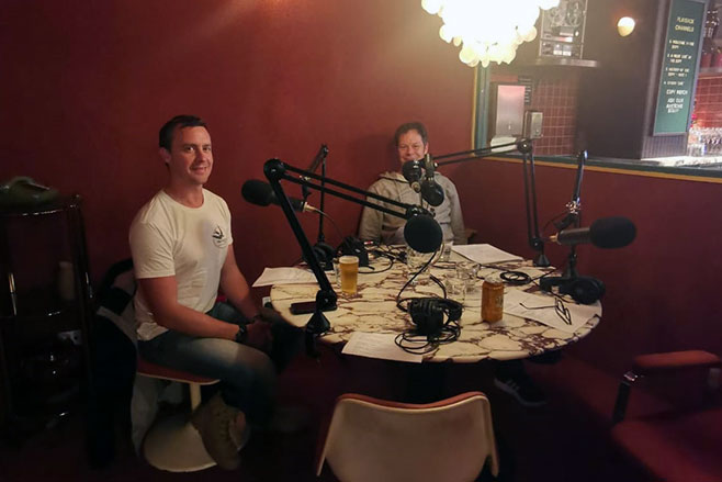 Daniel Gardner and Andy Enright Hotel Esplanade podcast studio