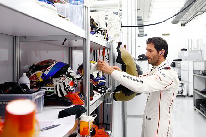 Mark Webber in Porsche garage