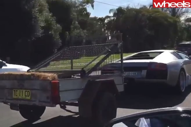 Man tows goats in a Lambroghini Murcielago