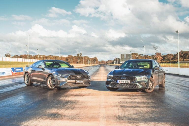 2021 Ford Mustang GT v Genesis G70 drag race