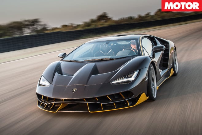 Lamborghini Centenario driving fast front