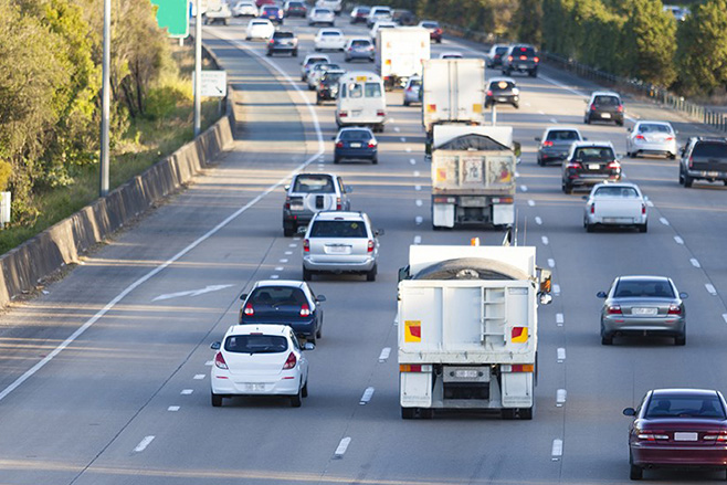 Cars merging on a freeway