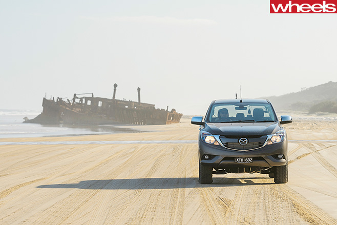 Mazda -BT-50-driving -on -beach -Fraser -Island