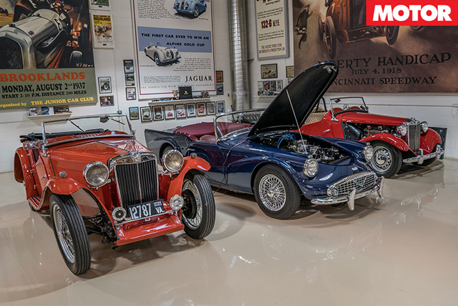 MGTC and MGTD bracket a Daimler SP250 V8.