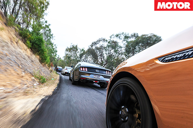 Modern muscle cars driving