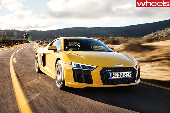 Audi -R8-V10-driving -front -side