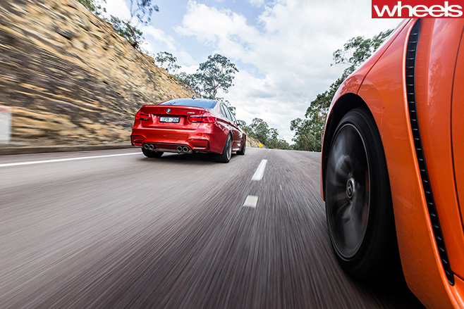 BMW M3 Vs Lexus GS-F Side View Driving