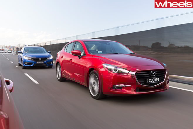 2016-Mazda -3-SP25-Astina -front -side -driving
