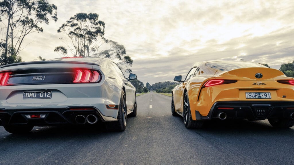 2021 Ford Mustang Mach 1 v Toyota Supra drag race