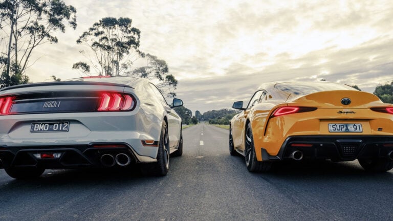 2021 Ford Mustang Mach 1 v Toyota Supra drag race