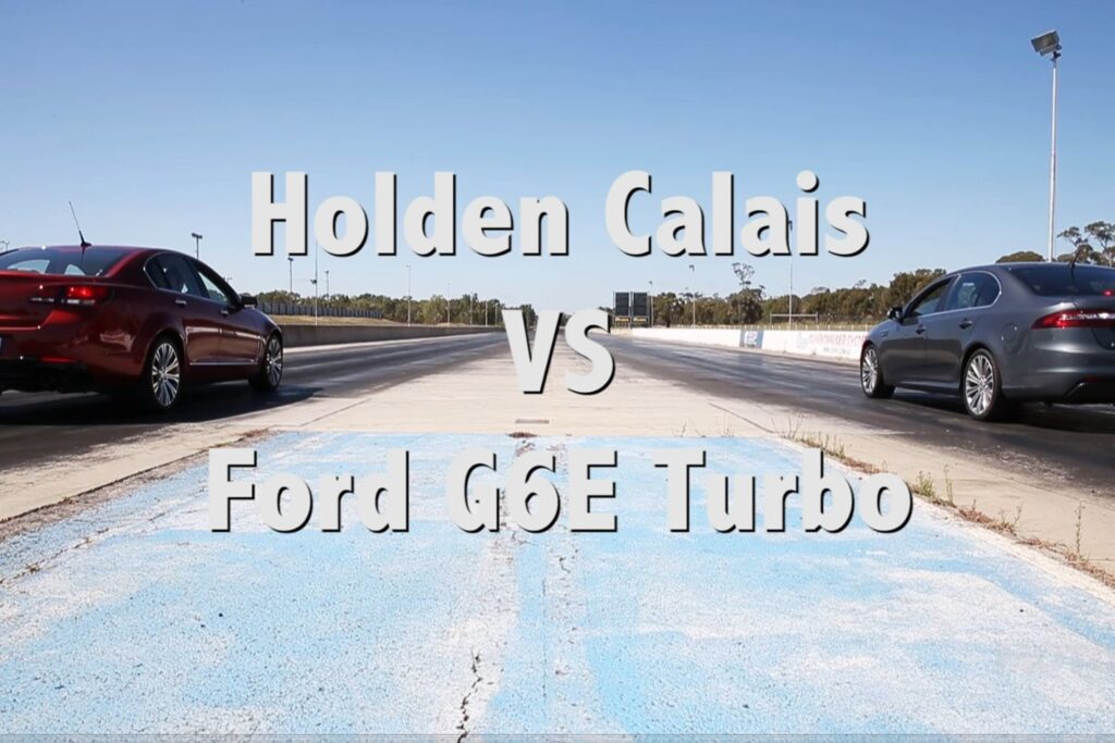 Holden Calais V vs Ford G6E Turbo drag race