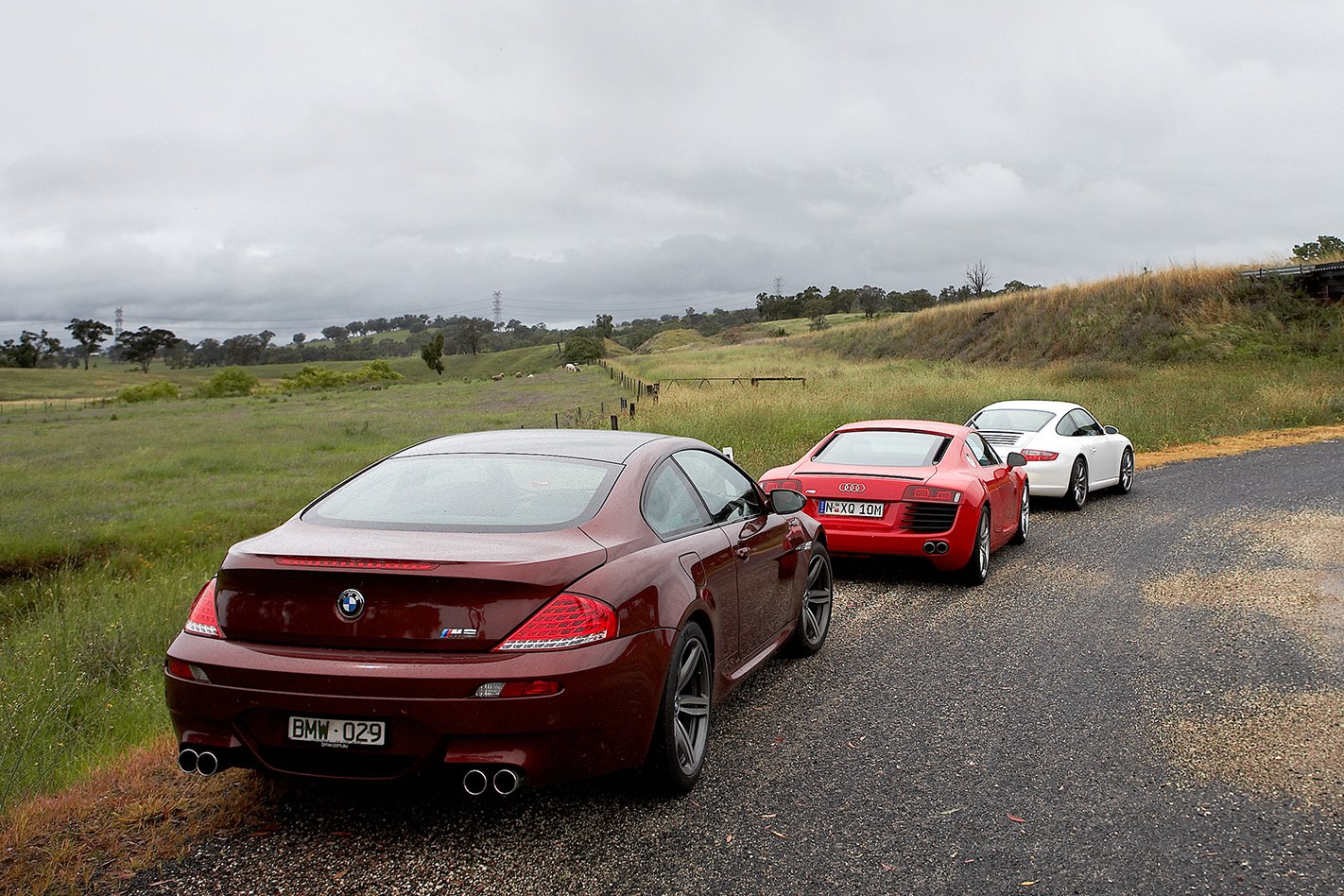 Audi R8 vs Porsche 911 Carrera S vs BMW M6 rear