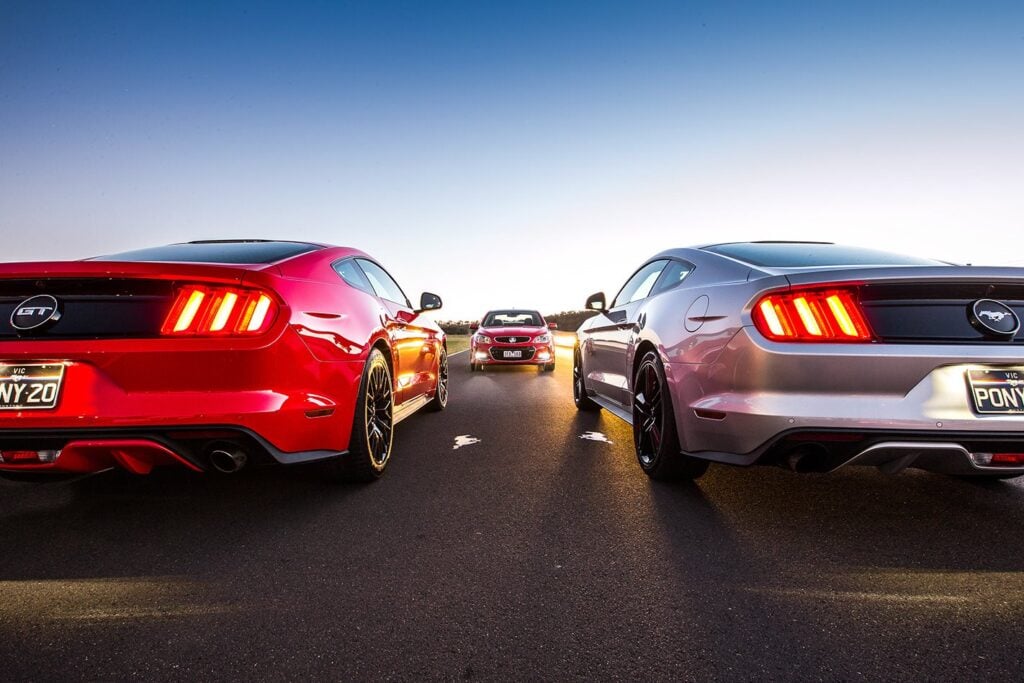 Ford Mustangs v Holden Commodore SS-V Redline comparison review