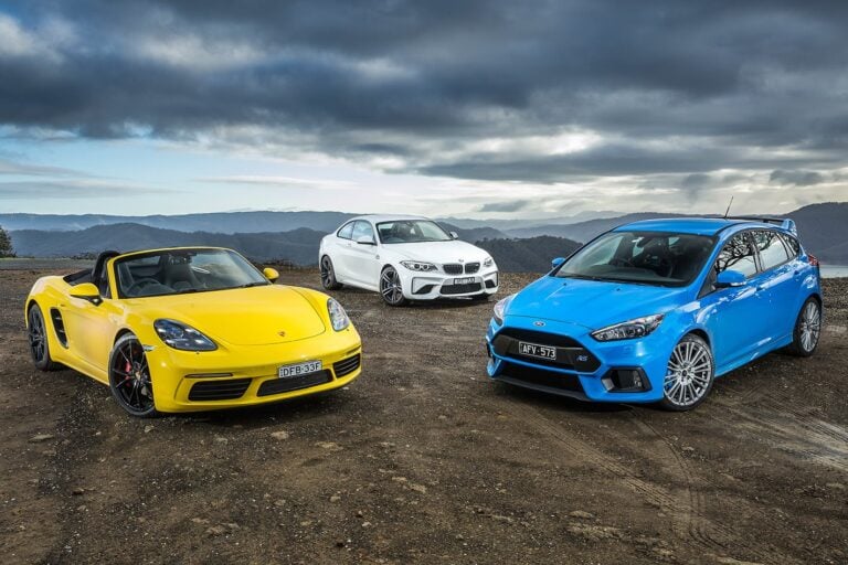 BMW M2 Pure v Ford Focus RS v Porsche 718 Boxster S