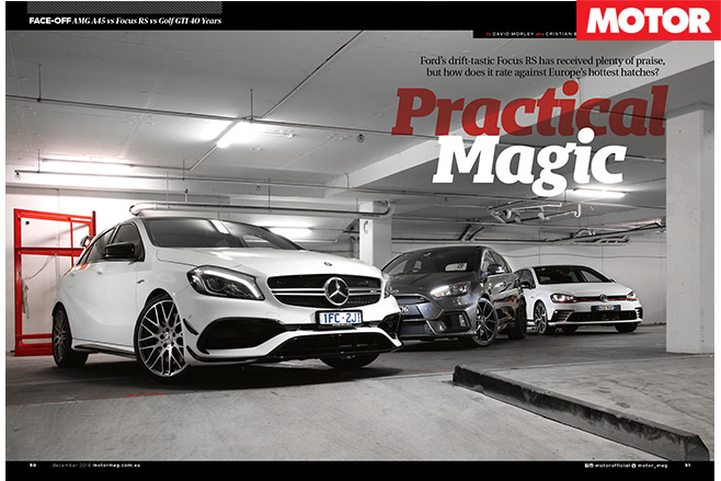 Merc a45 v golf gti 40-years v focus rs