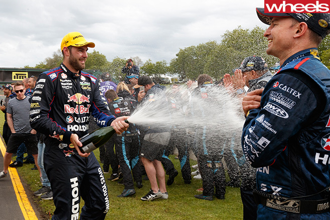 Shane -Van -Gisbergen -celebrates -with -V8-Supercars -driver