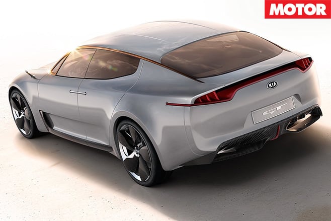 Kia CK rear drive sports sedan spied rear