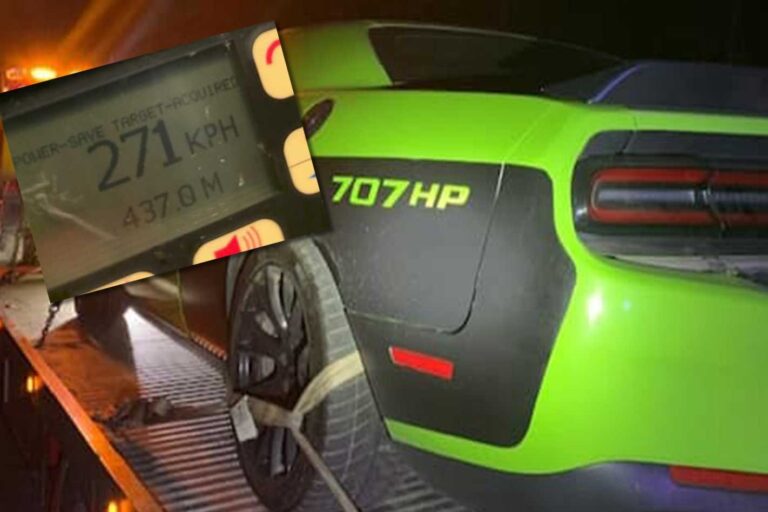 Dodge Challenger Hellcat tyre blowout police