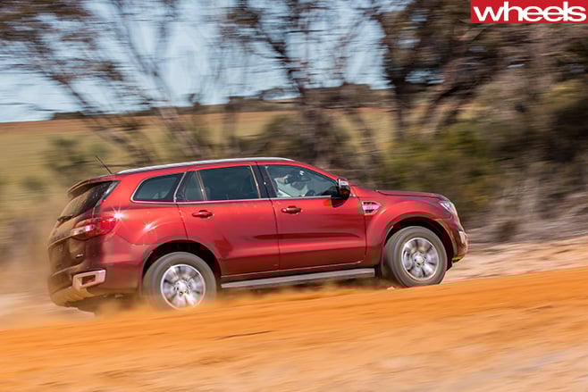 Ford -Everest -driving -on -clay -rear -side